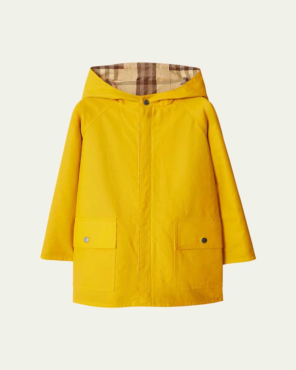 Boy's Emile Reversible Check-Print Raincoat, Size 3-14